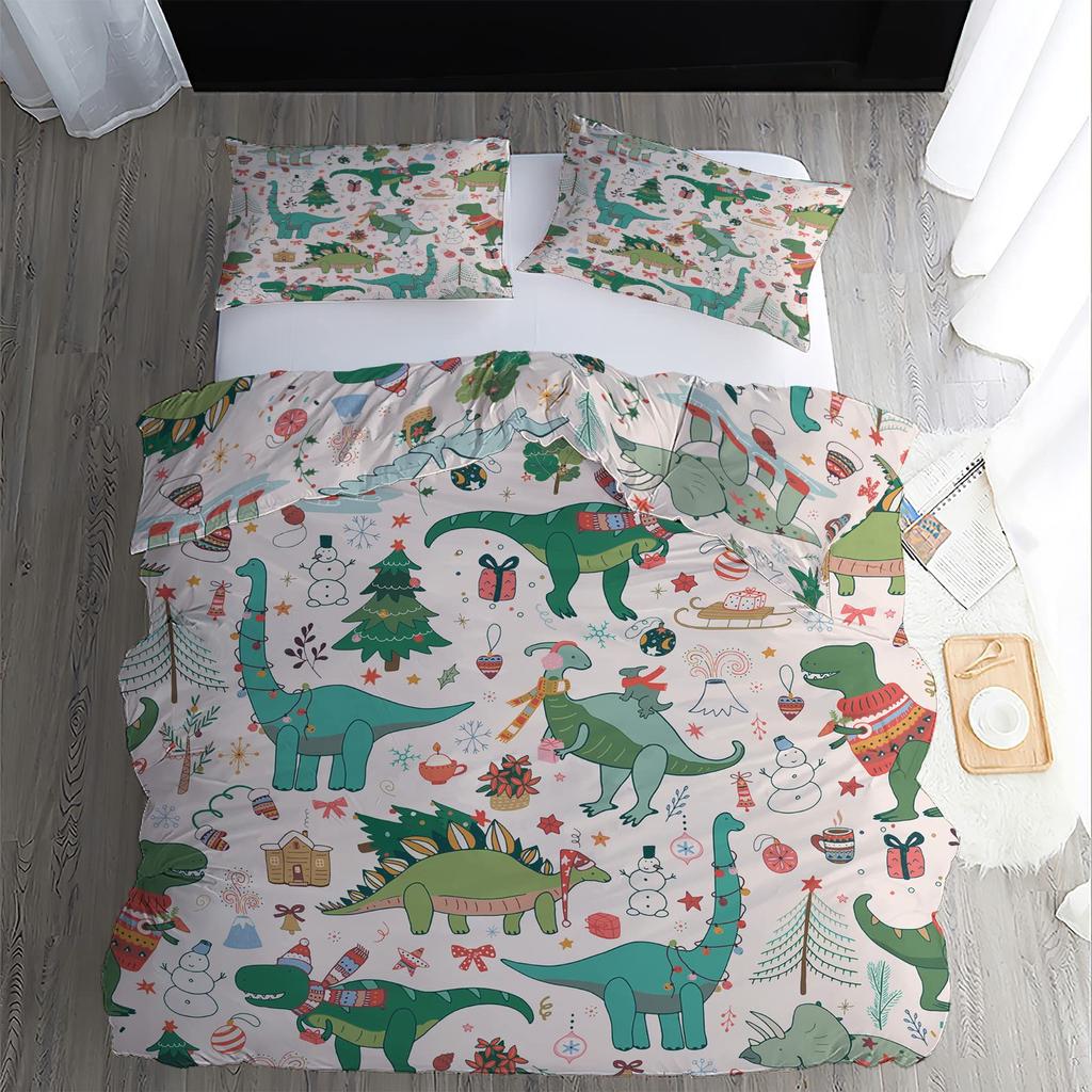 Pink Christmas Three-Piece Digital Printing Bedding Set Cartoon Santa Bed Cover
