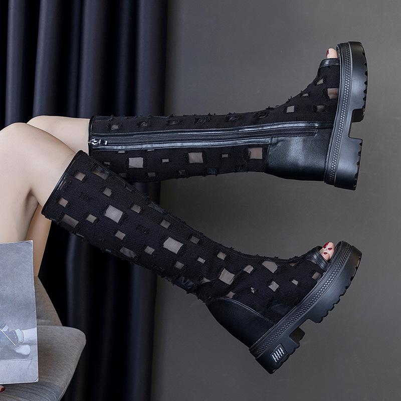 Women's Canvas Hollowed-out Fishbeak Boots Sandals Go with Everything Summer Shoes