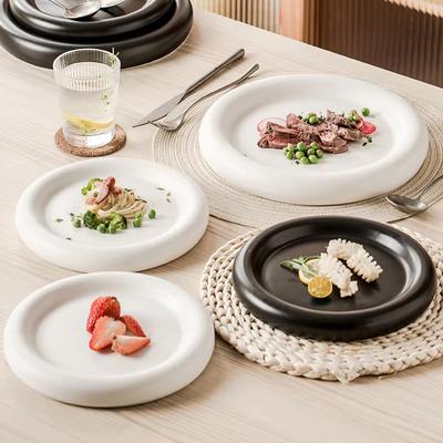 Schwarzer runder Steakteller aus Keramikgeschirr, Teller, Teller, reine Farbe, nordisches Desserttablett, westliches Abendessentablett, Küchenporzellan