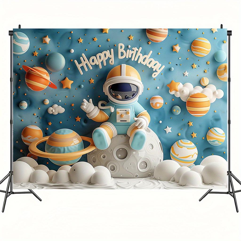 One "Happy Birthday Astronaut" space-themed party banner background cloth party banner children's birthday party decoration