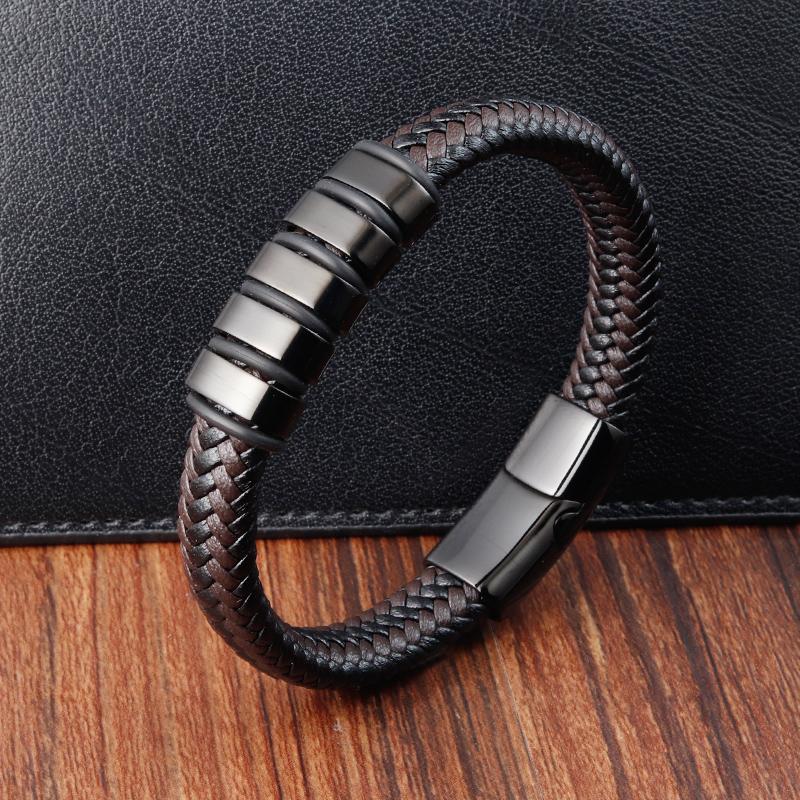 Simple New Style Combination Small Accessories Stainless Steel Men's Leather Bracelet Male Jewelry Surprise Gift