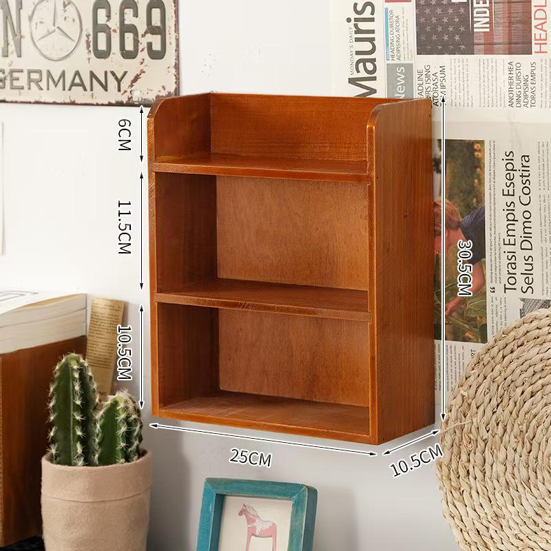 Desktop Retro Wooden Storage & Organization Rack for Journals, Ornaments, Coffee Cups, and Perfume.