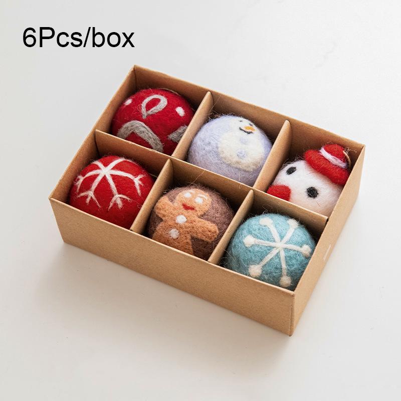 6pcs/box Wool Felt Party Hanging Balls Gifts Christmas Ornaments Home Santa Snowman Window Dsplay Ball Decorations Holiday