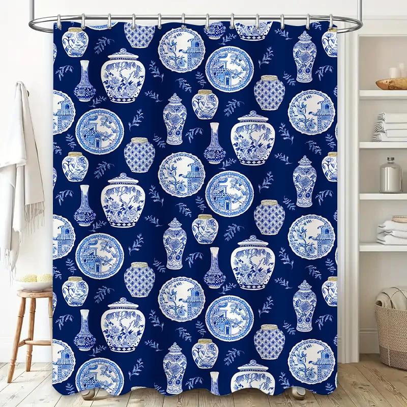 

Delightful Floral Shower Curtain Pink Red Blossoms With Greenery Modern Bathroom Decor Washable Fabric W60H190(CM)-1 Pcs