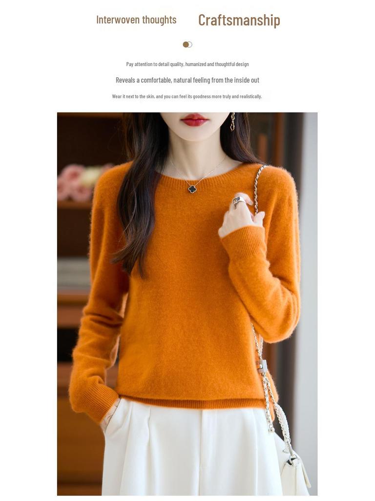 Herbst/Winter 2025 Damen 100% Wolle Nahtloser Rundhals Pullover