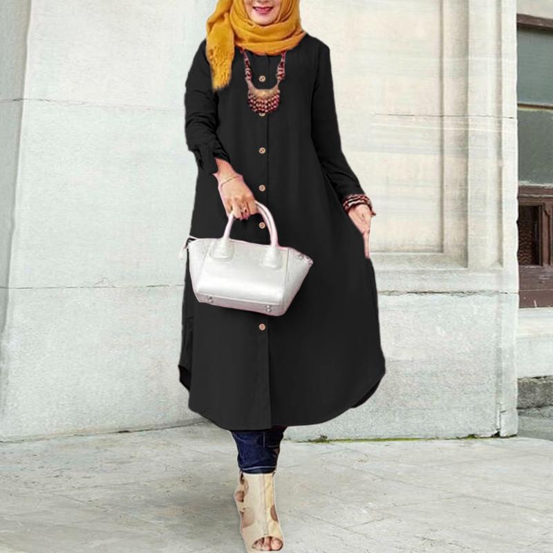 

ZANZEA Свободное повседневное женское платье-рубашка с отложным воротником и длинными рукавами