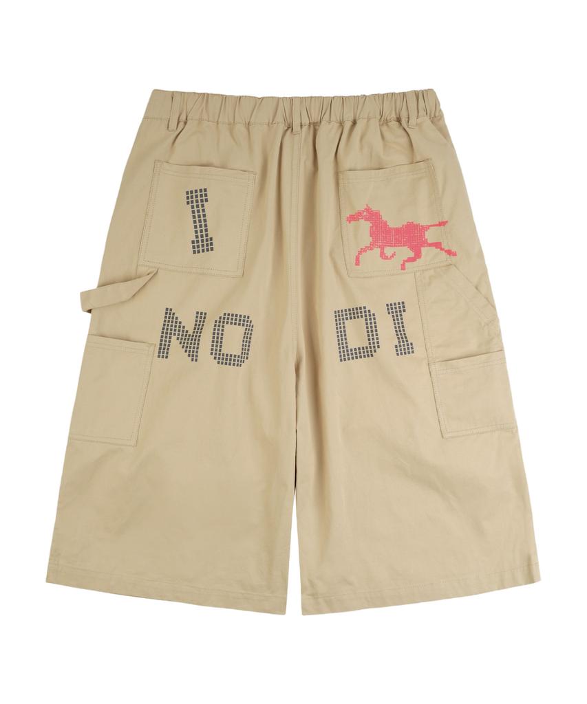 Nodi System Error Horse Cotton Bermuda Pants Beige