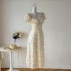 European American Women's Summer 2026 Floral Square Neck Lace-Up Ruffle Dress