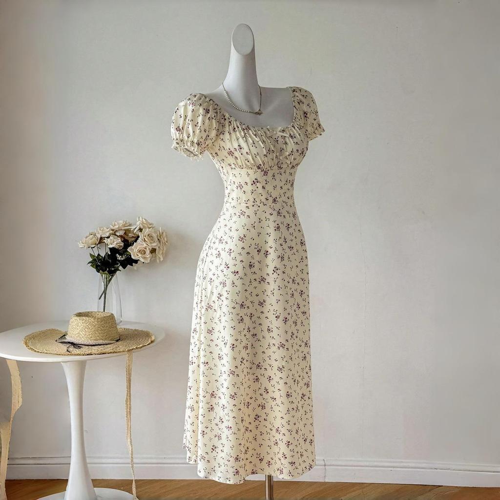 European American Women's Summer 2026 Floral Square Neck Lace-Up Ruffle Dress