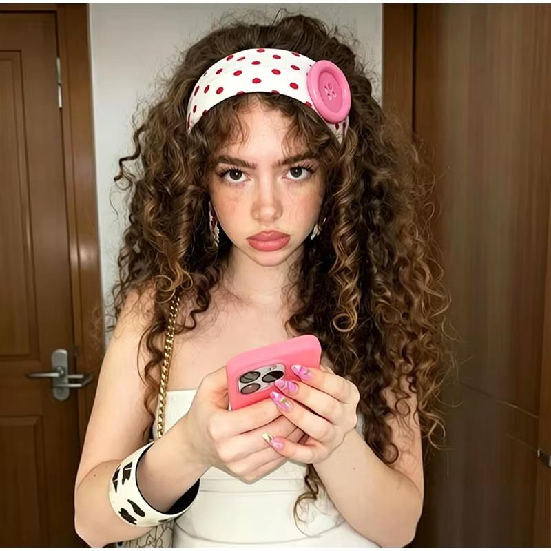 Summer Dopamine Large Button Wave Dot Headband Fashionable Ins Style Elastic Headband Sports Fitness Sweat-Absorbent Hairband
