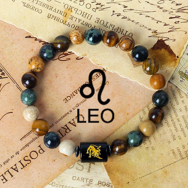 12 Constellation Zodiac Signs Bracelet Men Women Natural Tiger Eye Stone Beaded Couples Bracelets Scorpio Birthday Beads Jewelry