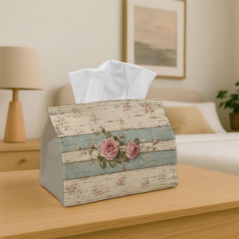 1pc Vintage Rustic Print Tissue Holder Featuring a Floral Wood Design, Waterproof, Ideal for Bathroom, Living Room, Bedroom, Dresser, Coffee Table, An