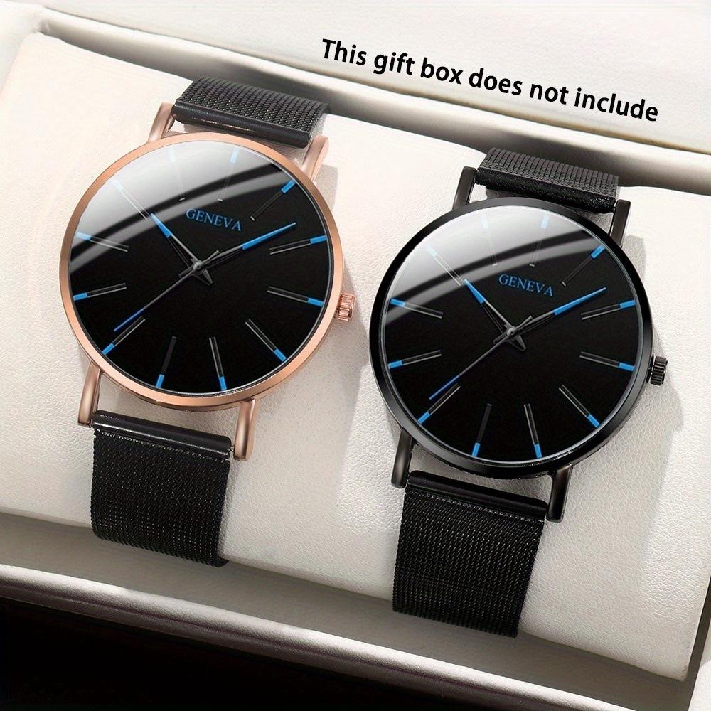 Genevn Watch 2-Piece Set Men S Mesh Strap Watch Quartz Watch Set