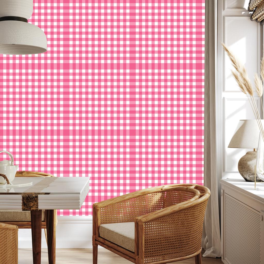 Wallpaper Fabric Pattern Powder Pink, White and Pink 50x1000