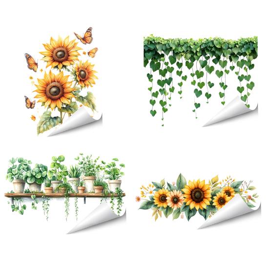 Green Plants Leaves Wall Decals Hanging Vine Wall Stickers Removable Peel And Stick Wall Art Murals for Kids Bedroom TV Background Home Decor