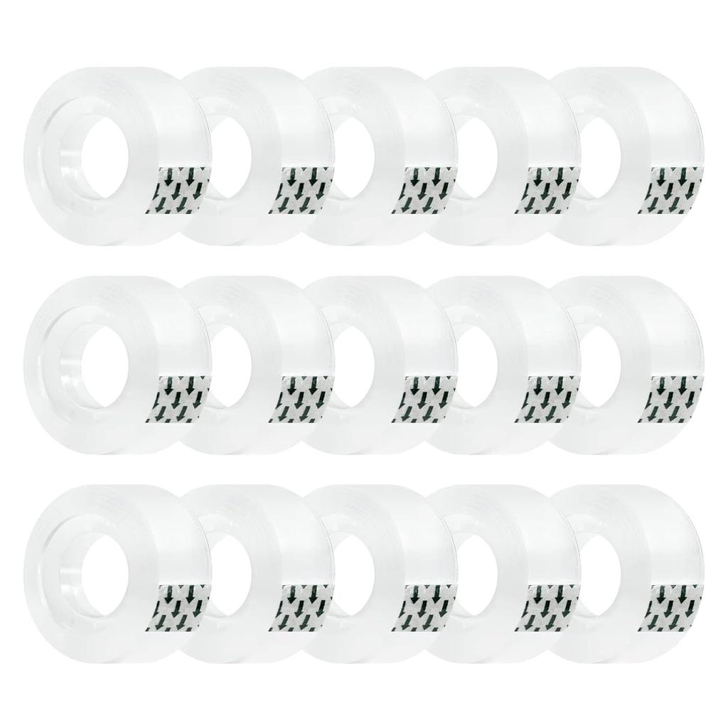 15 Rolls Transparent Clear Tape Refills for Dispenser, Sturdy Tape(Not Easily Tear), 0.7 Inch, 27.3 Yard, Perfect for Office, Home, School
