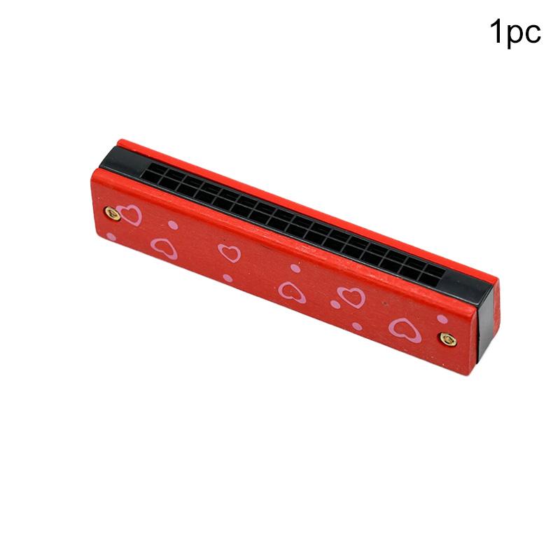 Wooden Harmonica 16Holes Red Heart Cartoon Musical Instrument Montessori Educational Toys Kids Instruments Children Gifts TMZ