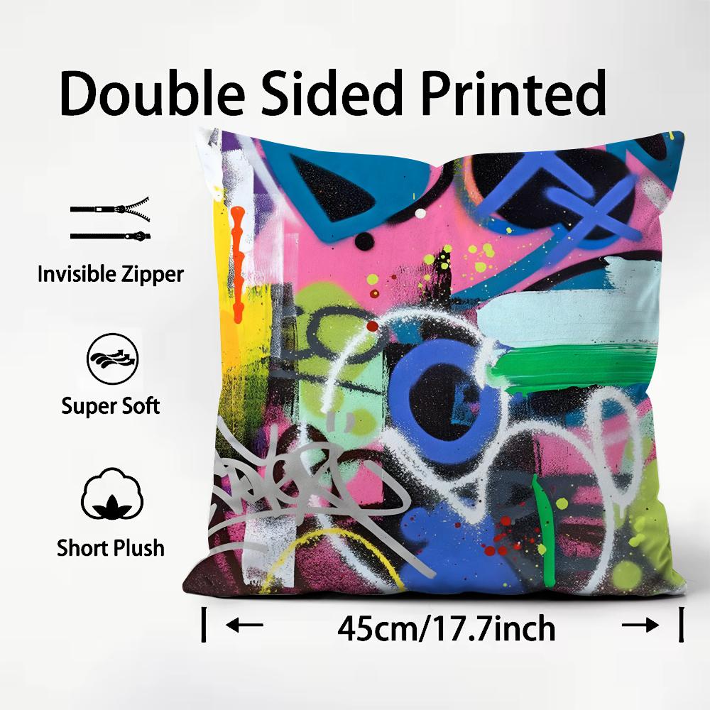 

Colorful Graffiti Fashion Cushion Cover Plush Fabric Soft DoubleSided Printed Sofa Warm Winter Home Child Gift Pillow Case 30x30cm