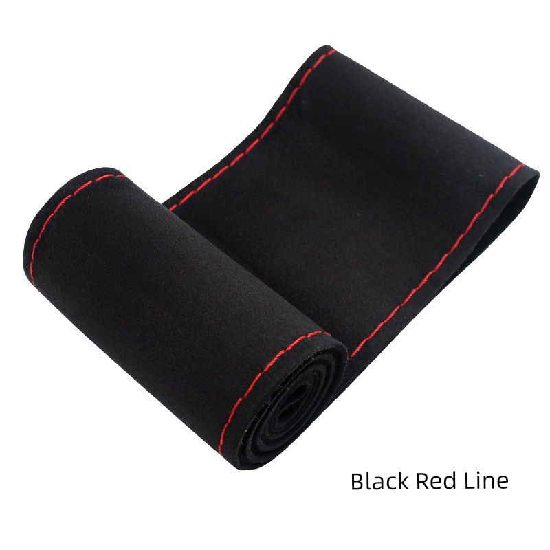 Suede Suede Leather Car Steering Wheel Cover Genuine Leather Hand-Sewn Handle Cover Sweat-Absorbent Non Slip Summer All-Season Neutral Velvet Black Red Thread