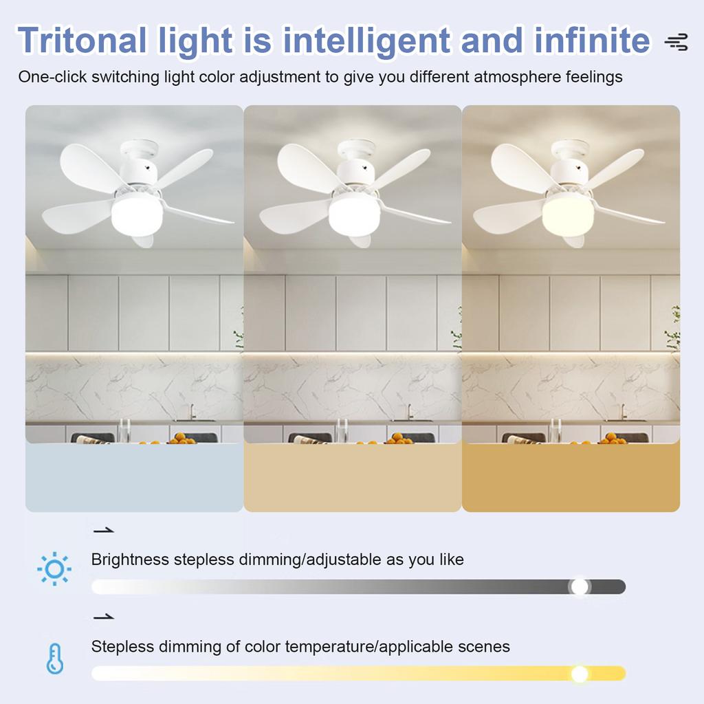 2-in-1 Screw-in Fan Lamp with Remote Control Detachable Fan 3 Speed Adjustable for Bedroom Kitchen Office Home for Living Room