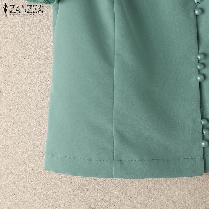 ZANZEA Women Casual V-Neck Solid Color Short Sleeve Blouse