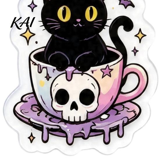 Unique Fashion Jewelry for Girls 1 Pair Halloween Earrings Women, 2D Acrylic Teacup Black Cat Mysterious Dark Style Accessories Dangle Drop Earrings,