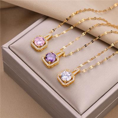 Collane quadrate dell'acciaio inossidabile di zircone di modo per le donne Commercio all'ingrosso elegante di lusso della catena femminile della clavicola