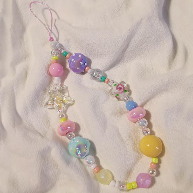 Mobile Phone Lanyard Graffiti Colored Bead Star Bracelet Women'S Short Wrist Pendant Universal Anti Loss Side Lanyard For Keys