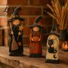 Festival Atmosphere Decorative Accents Wooden Witch Ornament, Retro Halloween Figurine with Broom/Pumpkin/Black Autumn Seasonal Decorations for Mantle