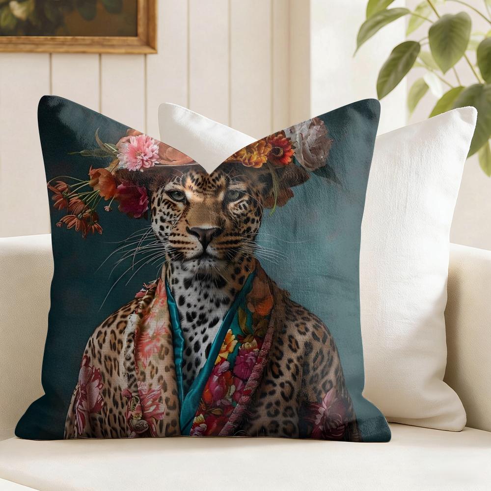Fashion With Wreath Animals Cushion Cover Natural Linen Double Sided Print  Throw Pillow Case for Sofa Couch Home Decor