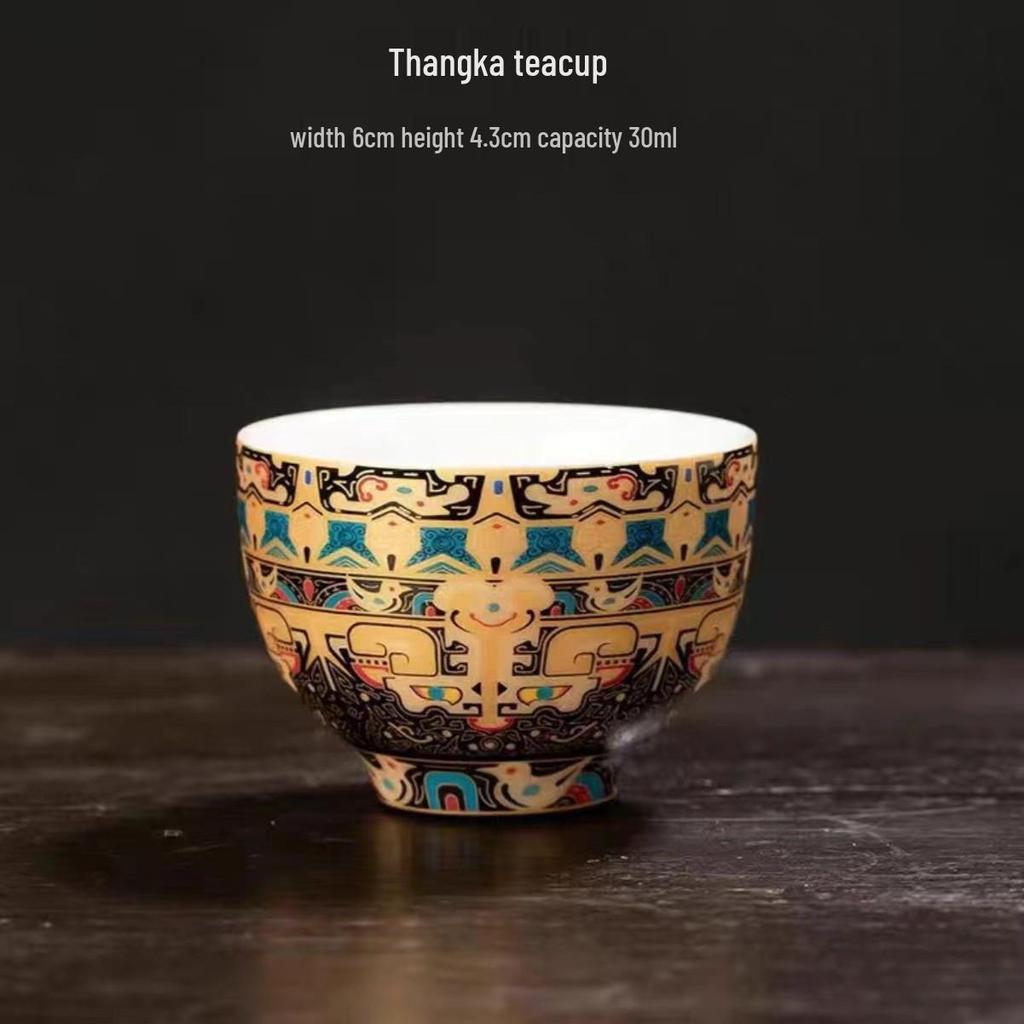 Thangka Jade Sancai Gaiwan Tea Set: High-End Kung Fu Style with Large Hand-Grip Bowl