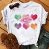 LOVE Red Lips Pink Heart Print T Shirt Women Romantic Slogan Graphic Short Sleeve Valentine Casual Summer Tee
