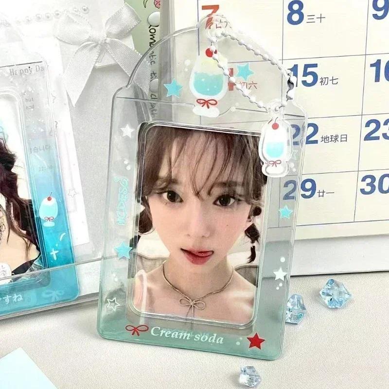 Original Design Summer Cheery Smoothie PVC Picture Frames with Chain Cute Ice Cream Photocard Holder for 3 Inch Kpop Card 2025