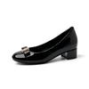 Height increase 6CM bow metal patent leather high heels women's 2025 new sweet round head one pedal thick heel single shoes