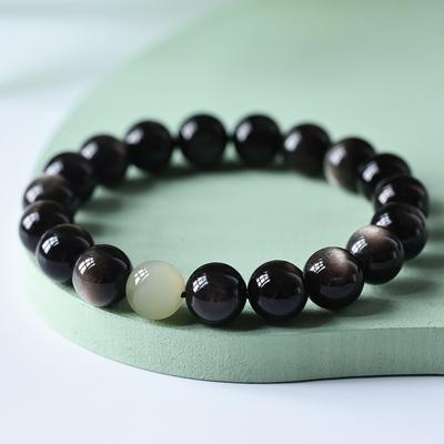 Náramek z přírodního černého obsidiánu Ženy Muži Podporují krevní oběh Relax Úzkost Hubnutí Náramky z korálků