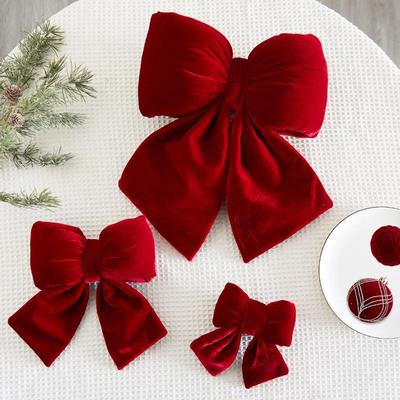 Red Velvet 3D Christmas Tree Bow Decoration Pendant