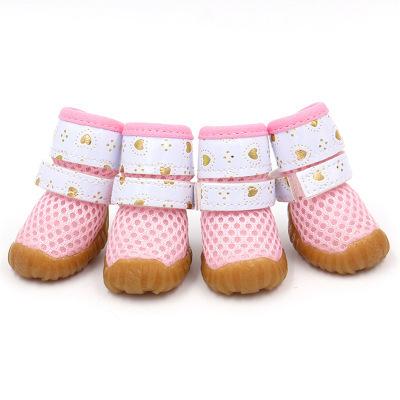 4 Pcs/set Breathable Dog Shoes Cute Anti-Slip Dog Boots Soft Candy Colors Dog Shoes Mesh Pug Products