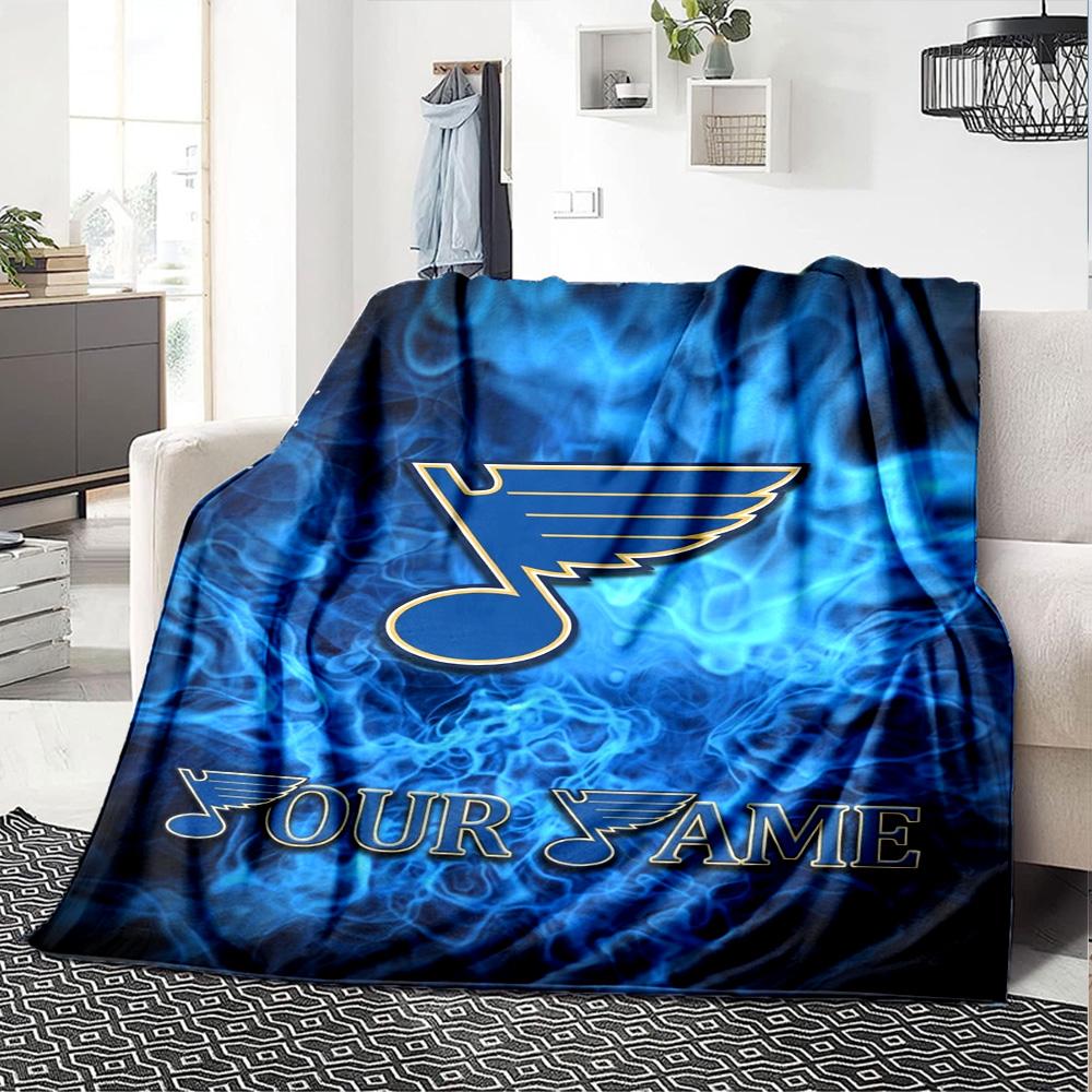 Name Custom St. Louis Blues Print Flannel Blanket High Quality Warm Comfortable Cover for All Seasons Perfect for Gifts Home Decor