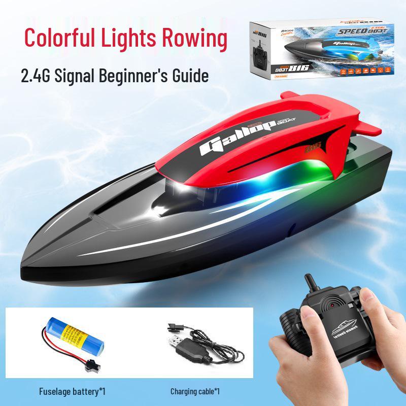 2.4G High-Speed Remote Control Waterproof Electric Speedboat with Lights for Kids