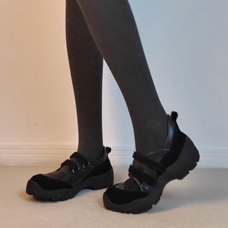Spot version~ Retro lightweight sports casual shoes women's cross with round head suede thick sole comfortable Mary Jane single shoes