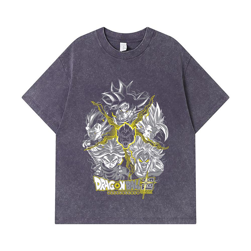 275 GSM Washed T-shirts 100% Cotton Dragon Ball V49 Super Saiyan Print Unisex Heavy Cotton T Shirt