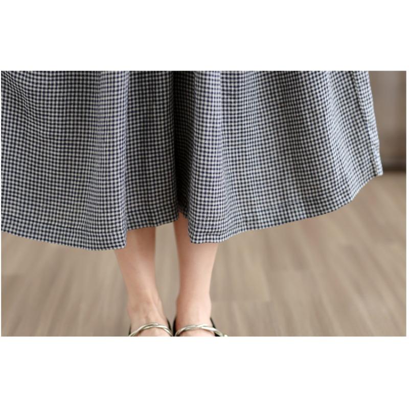 DIMANAF 2026 Summer New Plus Size Women Long Pants Cotton Vintage Loose Elastic Waist Casual Lady Bottoms Print Plaid Black
