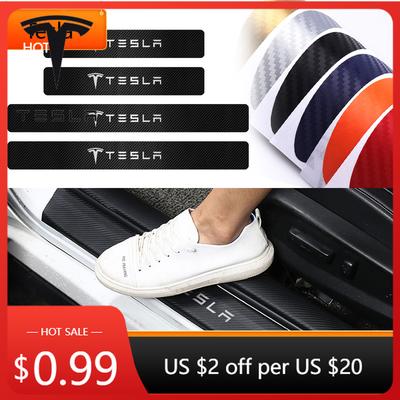 Autoaufkleber 4 Stück Auto Kohlefaser Logo Türschwellen-Schutzaufkleber für Tesla Model 3 Model S X Model Y Roadster Spac