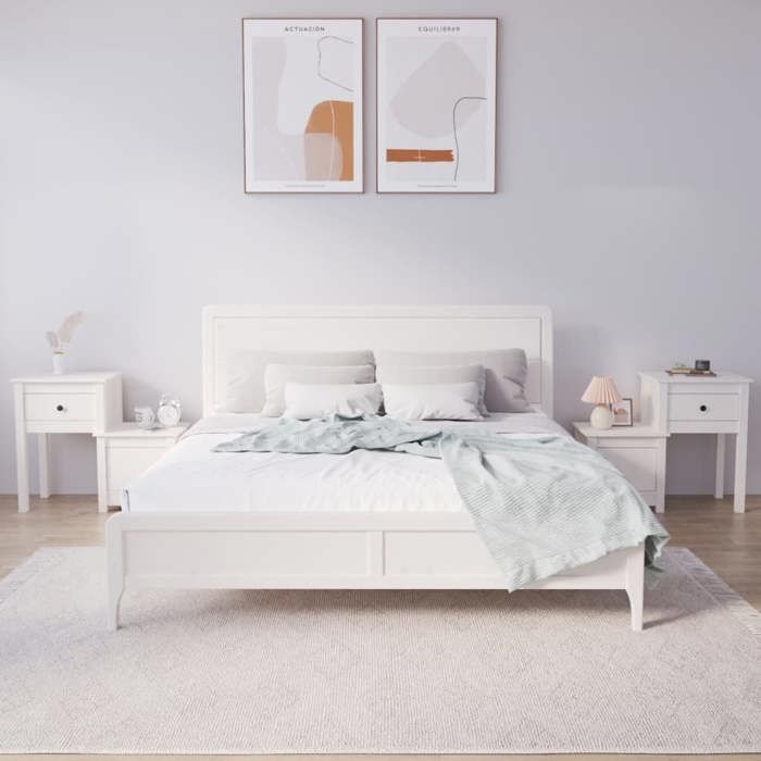 Table de chevet - Maison Exclusive - Blanc - Pin massif - Lot de 2, 79,5x38x65,5 cm