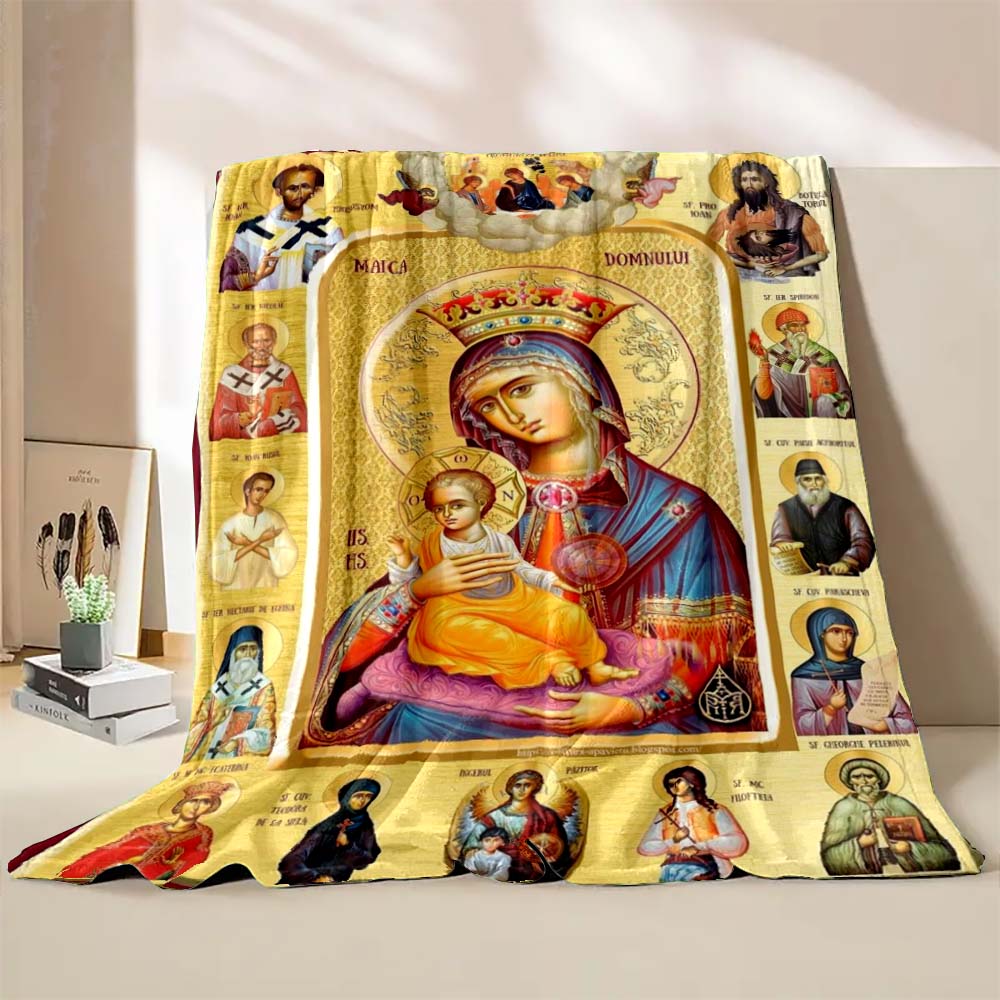 6 Sizes Jesus Virgin Maria Believer Pray Printed Blanket Soft and Comfortable Home Travel Blanket Adult and Child Warm Blanket