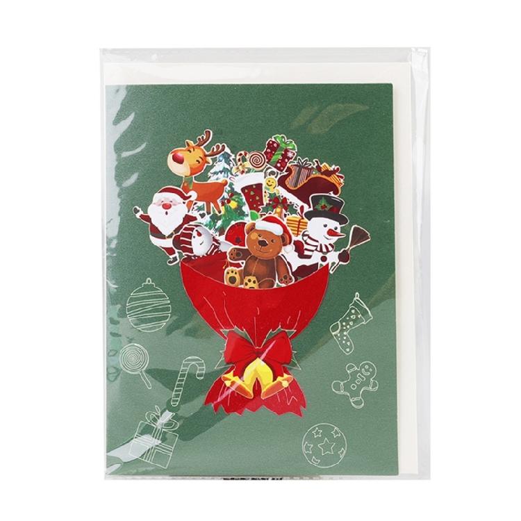 3D Christmas Dolls Bouquet Greeting Card Festival Gifts Postcard Invitation Card with Envelope Holiday Parties Supplies