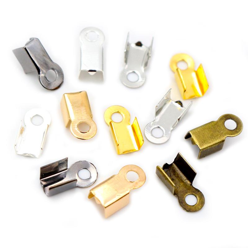 200pcs/lot Cove Clasps Cord End Caps String Ribbon Leather Clip Tip Fold Crimp Bead Connectors For DIY Jewelry Making Findings