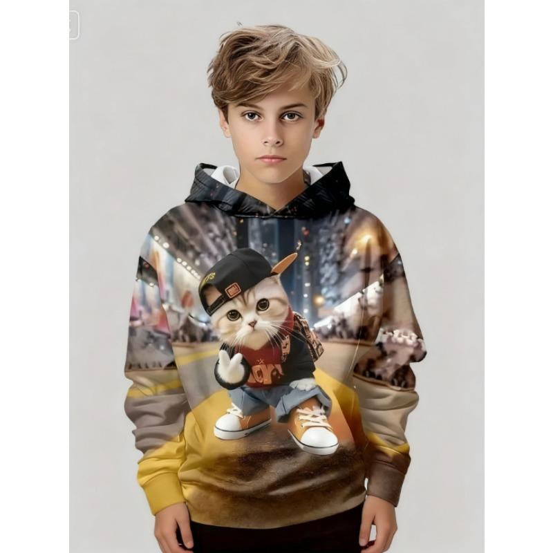 Autumn Funny Animal Pattern 3D Printed Top Fashionable Casual Long Sleeved Children's Boy Hoodies