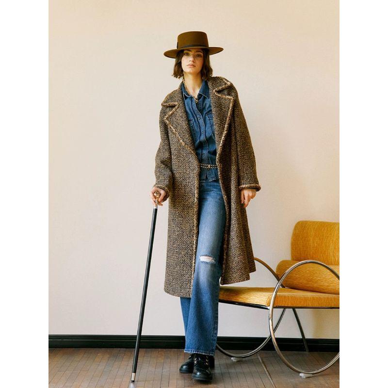 Blacknini/British Fabric with Various Styles and Details Patchwork Overcoat/Velvet Overcoat