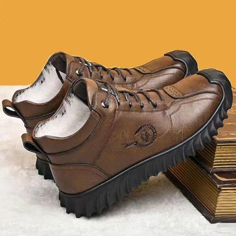 Winter Practical Men's Cotton Shoes with Fleece Lining Warm High-top Cotton Snow Boots Dad Shoes